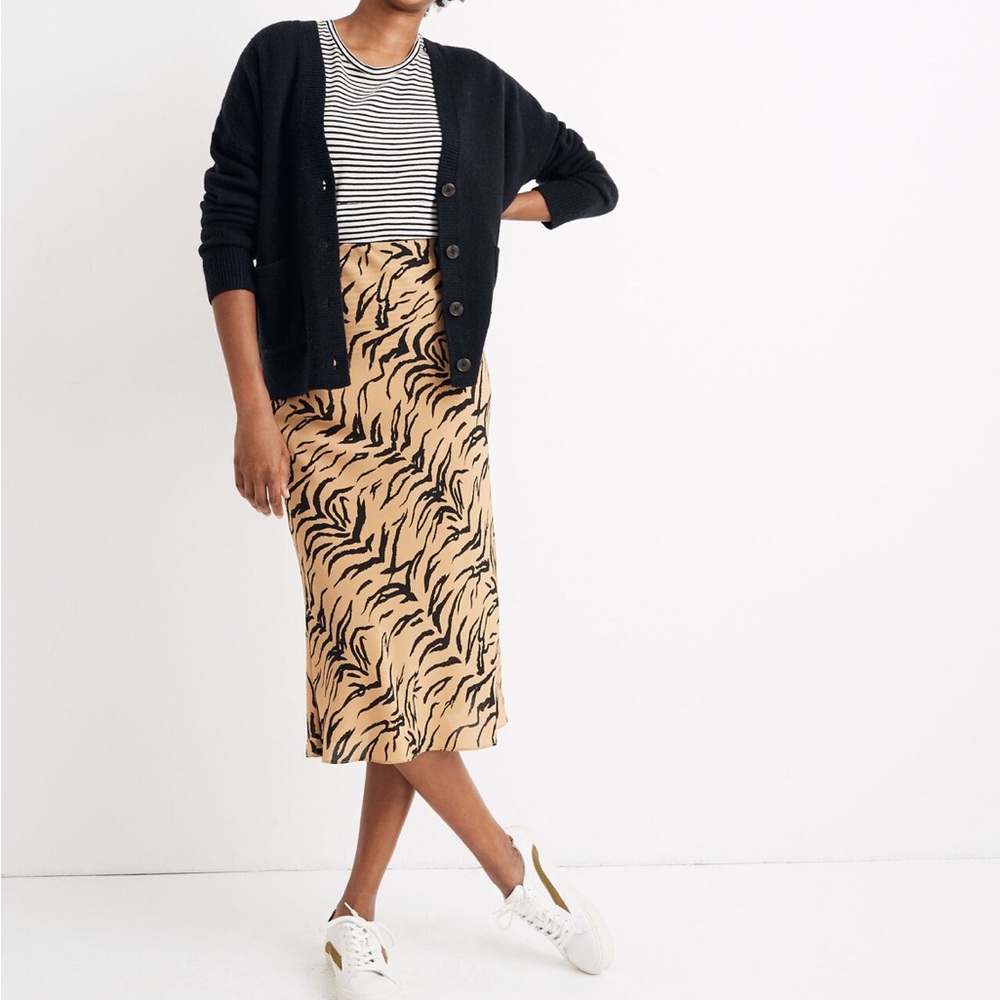 Silk Midi Slip Skirt in Tiger Stripe
